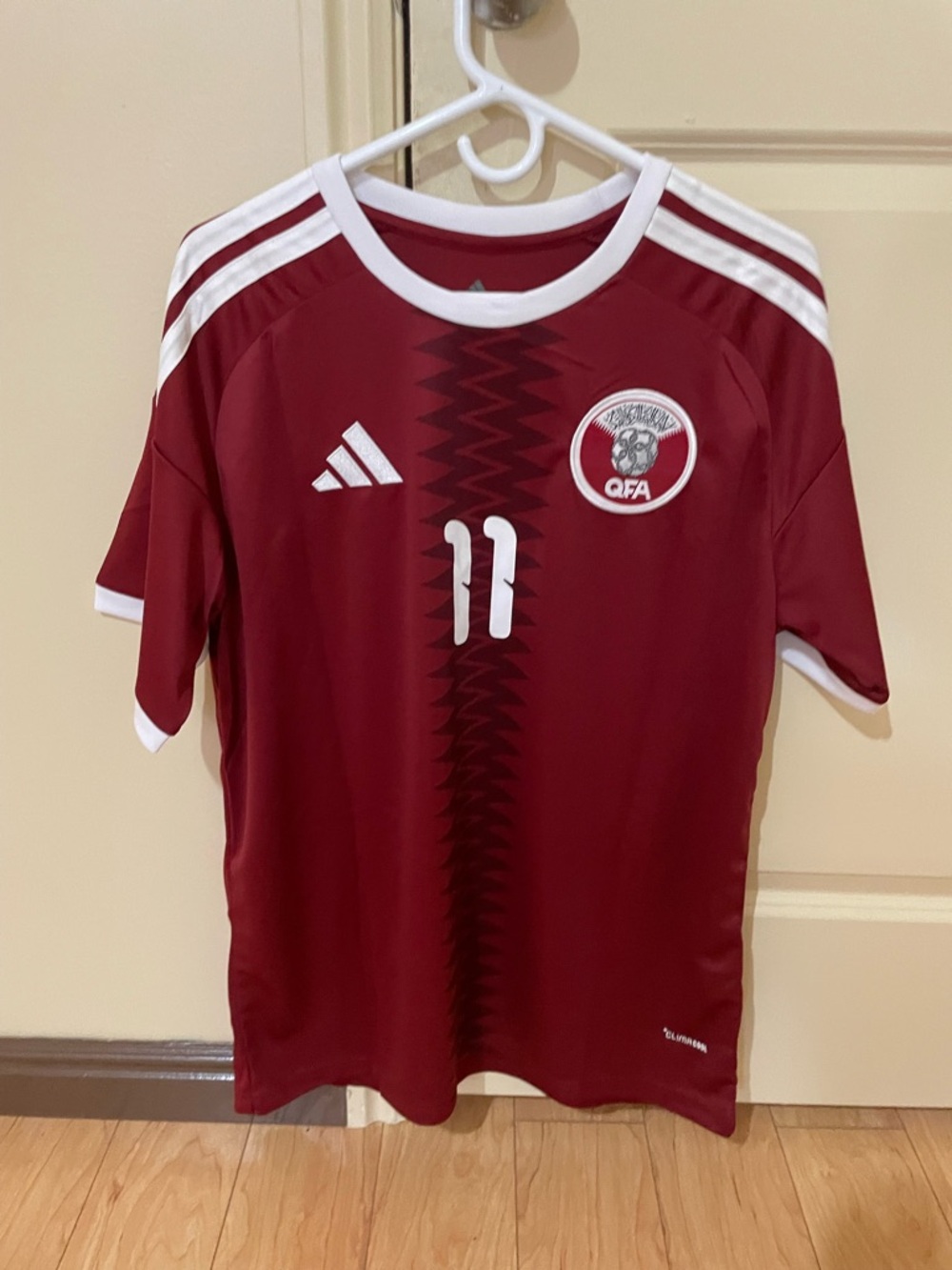 adidas Maroon and White Qatar Football Jersey AFIF #11
